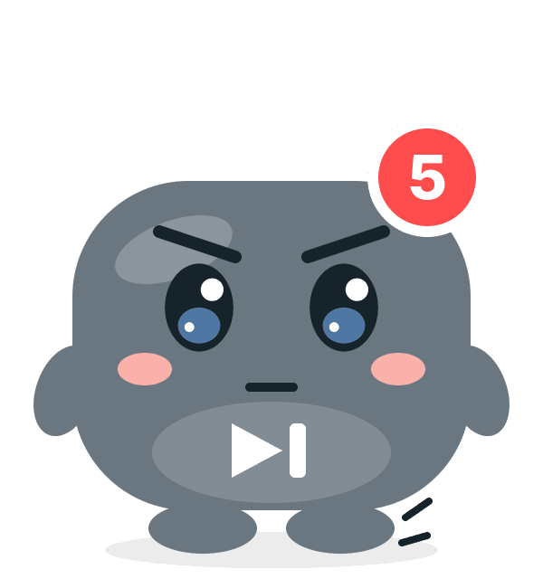 Skip, the grey Skip button character, counting down from 5
